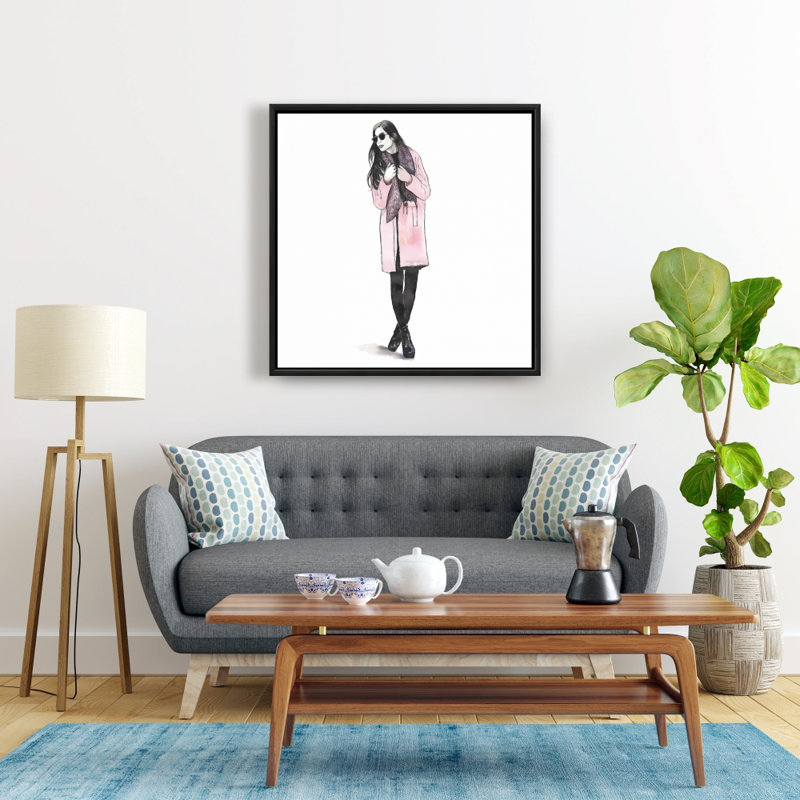 Femme au look printanier | Toile avec cadre noir | Décoration de chambre à coucher