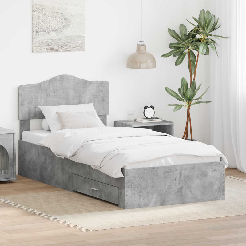 Bed Frame, European Single (90 x 200 cm), Concrete Grey