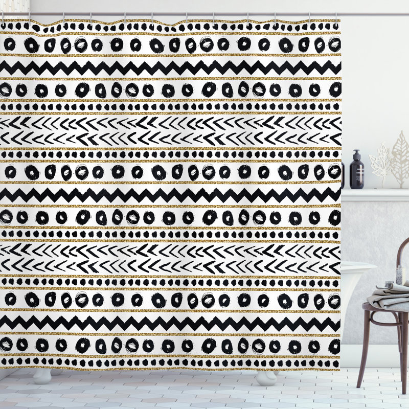 Curtiss Geometric Shower Curtain with Hooks Included, 69" W x 75" L