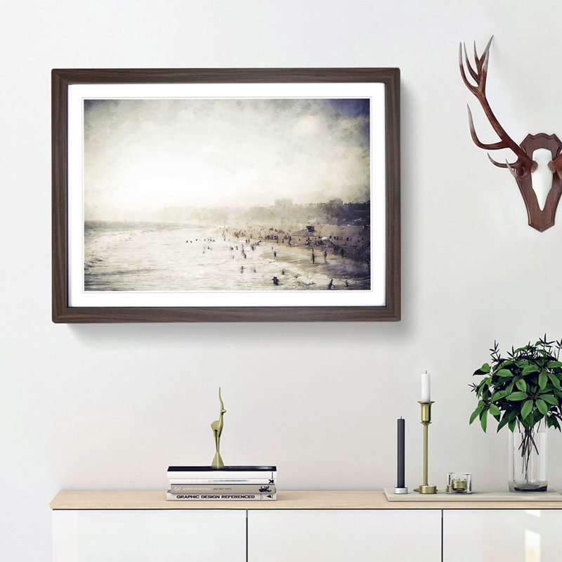 Santa Monica State Beach - Single Picture Frame Painting on MDF, 62cm H x 87cm W x 2cm D, Walnut Framed
