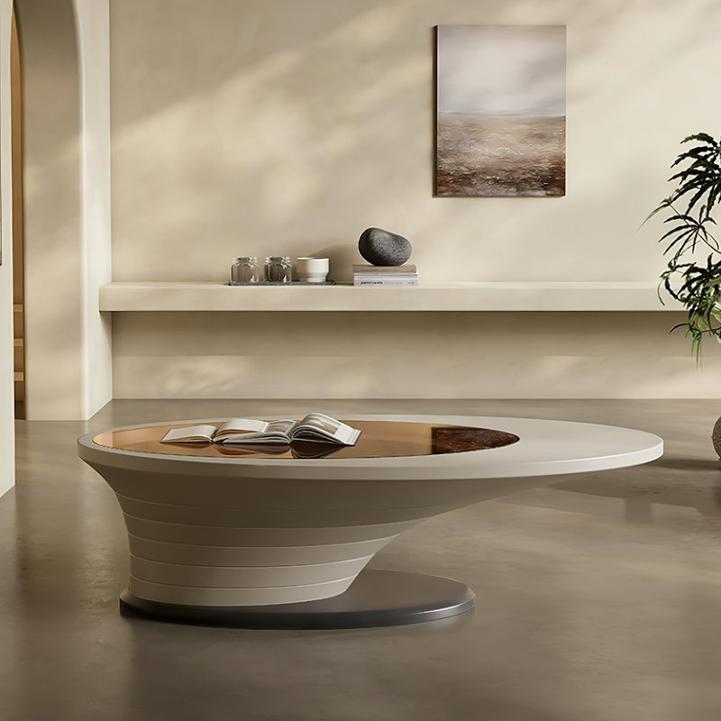 Rackers Light Luxury Modern Minimalist Oval Tea Brown Glass Tea Table Gray Base