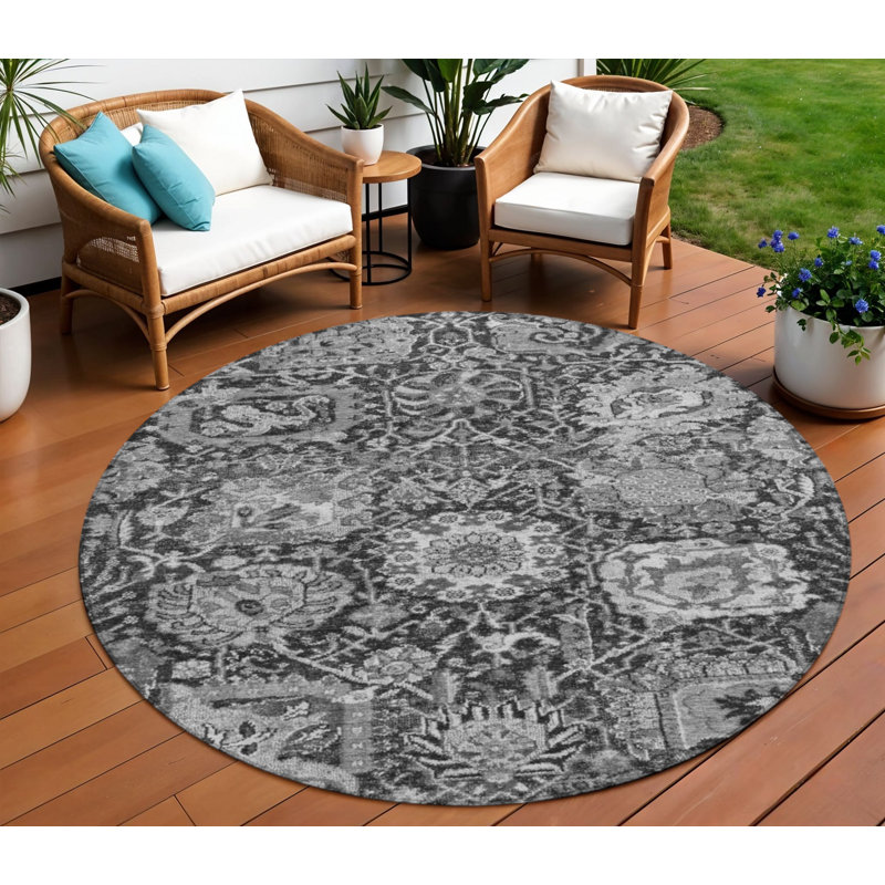 Tapis intérieur lavable rond 8 pi gris et gris cendré