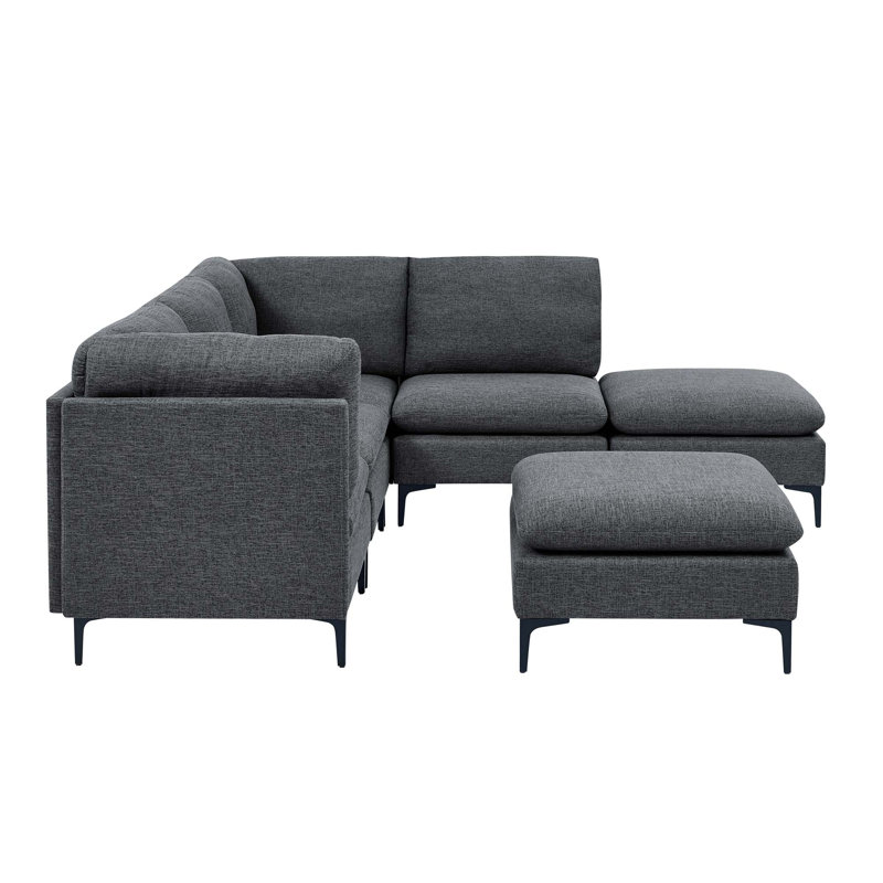 Canapé modulaire en lin avec pieds en métal, Lin - Gris foncé