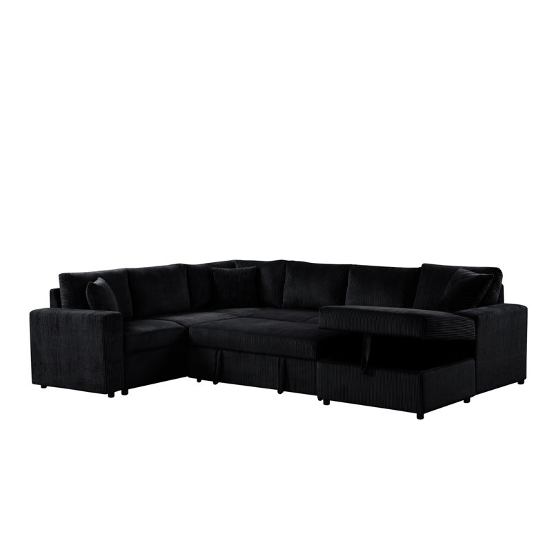 Canapé-lit modulaire en velours côtelé de 123 po de largeur avec méridienne avec rangement à droite et coussins décoratifs