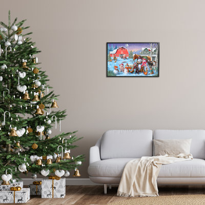 Snowman & Dogs Family Framed Giclee Art by Grateful Licensing