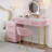Velvet Upholstered Vanity Desk (Makeup Vanity) With Vanity Chair, Makeup Vanity  With 5 Big Drawers, Makeup Table With Padded Chair, Marble-Look Sticker Top Dressing Table (Makeup Vanity) With Left/Right Adjustable Storage, Pink-1435085575