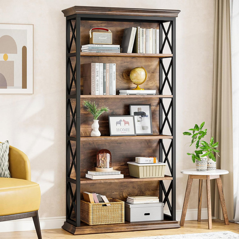6-Tier Industrial Brown & Black Bookshelf