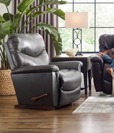 James Manual Leather Match Rocking Recliner, Charcoal Leather Match