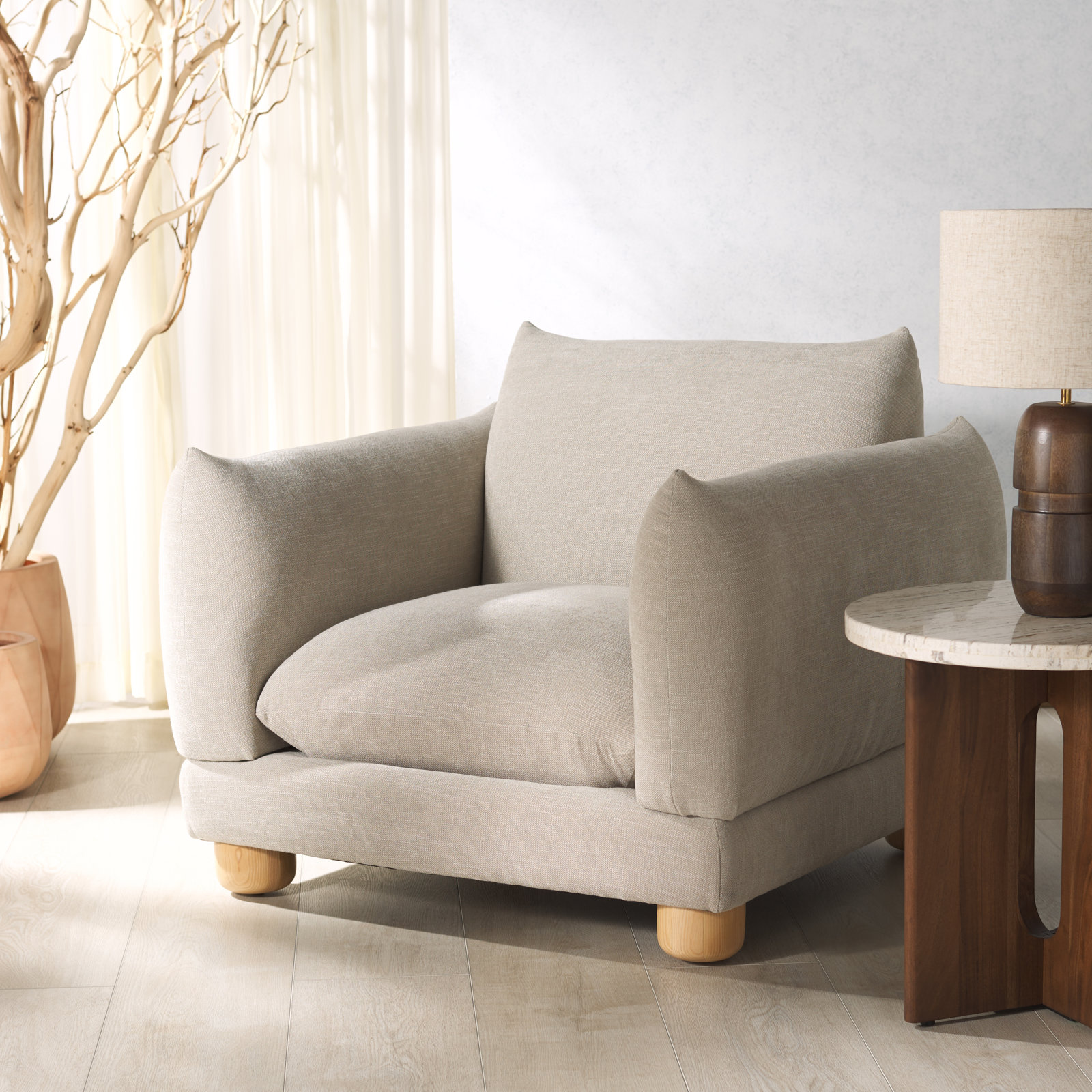 Chelse Upholstered Club Chair, Beige Chenille