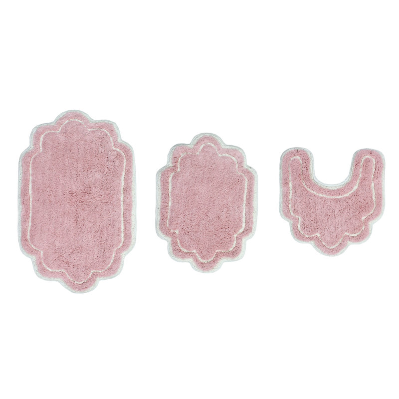 Dobrinka Cotton Bath Rug Set, Machine Washable, Quick Dry, Absorbent - 3 Piece Set with Contour, Pink