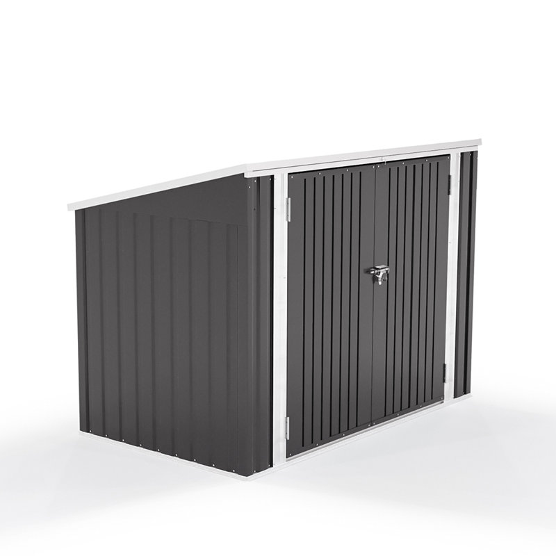 Steel Trash Can Recycle Bin Enclosure Storage Shed, Black