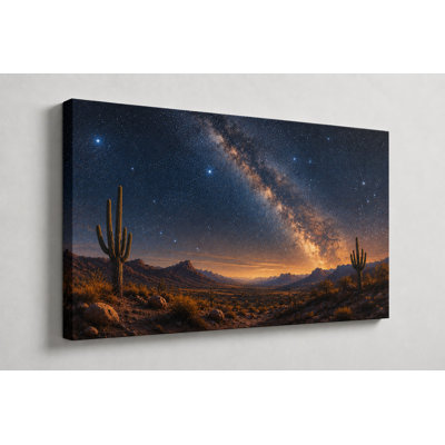 Large Desert Night Sky Wall Art Canvas Print Milky Way Galaxy Cactus Painting Southwest Living Room Bedroom Office Home Decor 24x36 Inch Canvas Print - Ready to hang