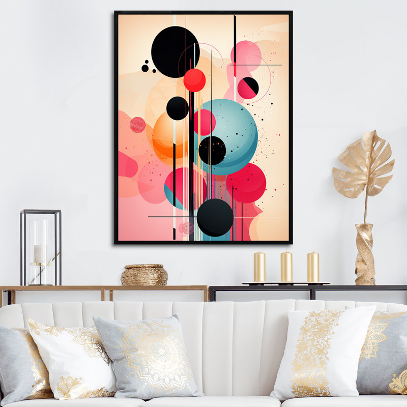 Impression sur toile géométrique rétro Serendipity, H 40 po x l 30 po x P 1,5 po, Cadre flottant noir
