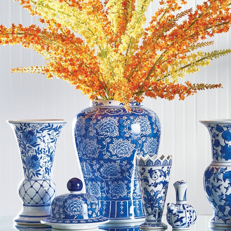 Addison Blue/White 22.5'' Porcelain China Ginger Jar