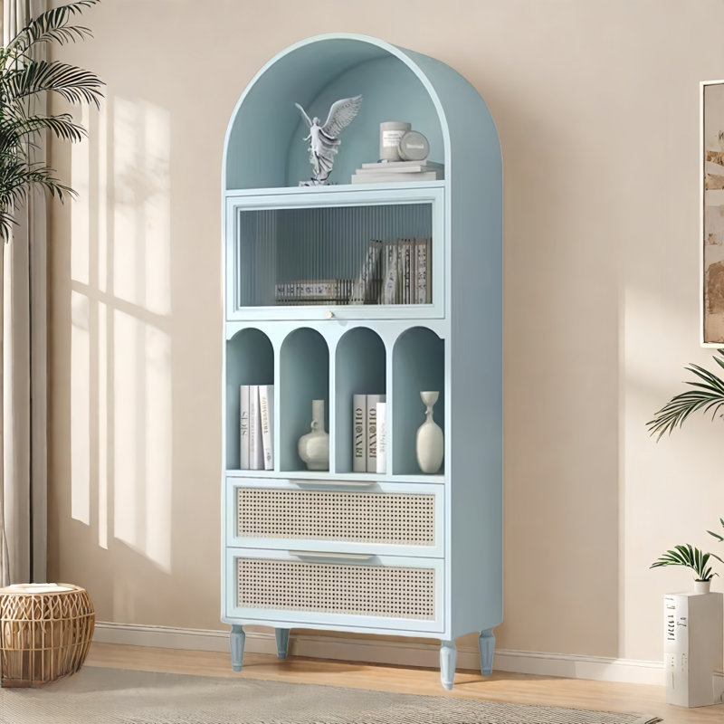 Vitrine en bois massif French Light Luxury, Bleu