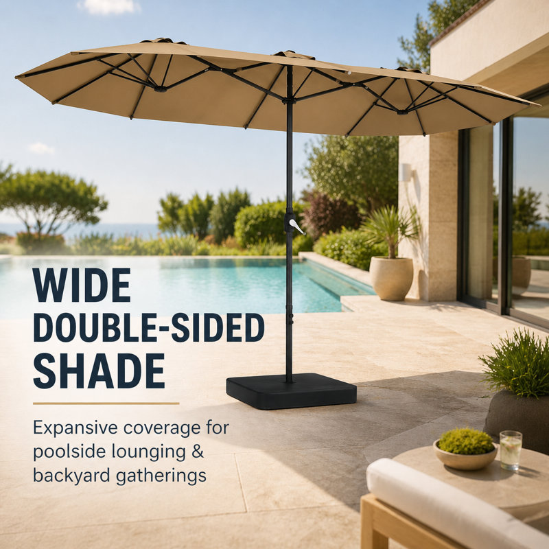 15 ft Rectangular Patio Umbrella with Base, Blue