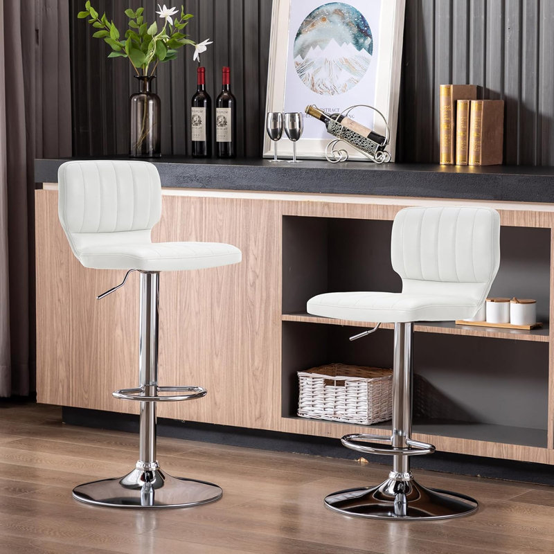 Ensemble de 2 tabourets de bar réglables, tabourets de bar pivotants en cuir pu avec dossier, hauteur de comptoir sans accoudoir Airlift
