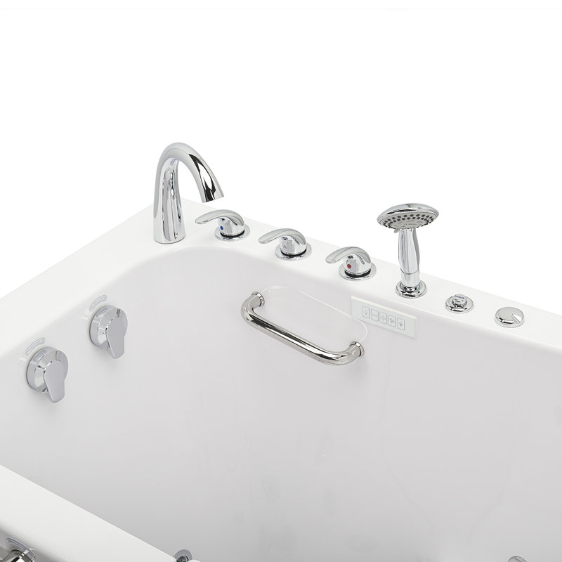 Ella Big4One 33"x66" Walk in Bathtub, Air + Hydro + Independent Foot Massage, 5 Piece Fast Fill Faucet, Dual 2" Drains, Left Door
