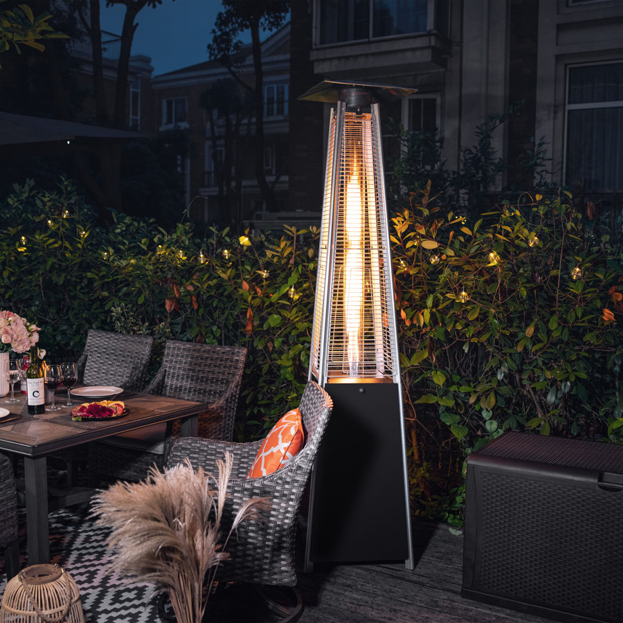Outdoor 48,000 BTU Pyramid Propane Gas Patio Heater with Wheels, Powder-Coated Iron Frame