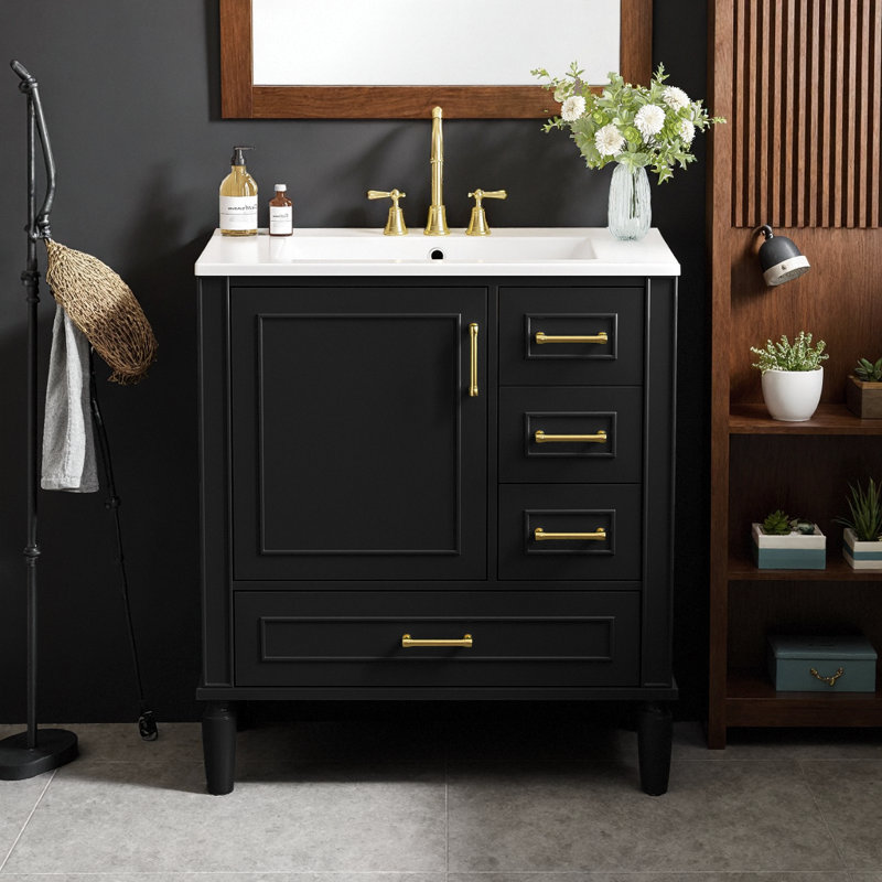 Meuble-lavabo 30 po avec lavabo en céramique, Noir