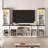 Farmhouse 3-piece Entertainment Set With Tv Stand & Bookshelf, Adjustable Shelves, Transparent Doors, And Motion-sensing Led Lights — Fits Tvs Up To 75" For Modern Living Rooms