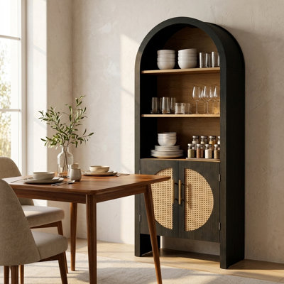 60 po Armoire de rangement en rotin arqué noir 60 po
