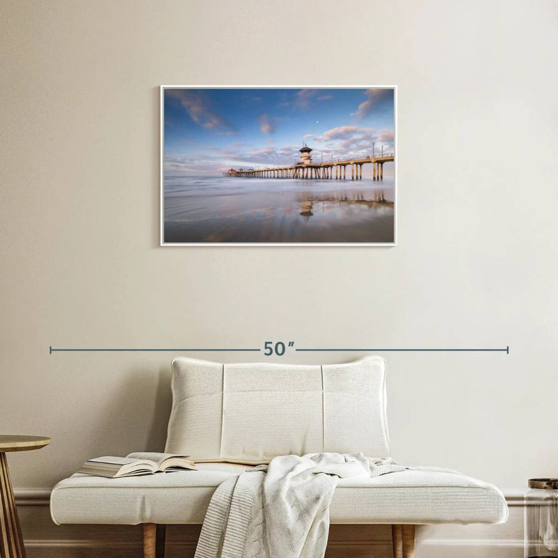 Coastal Huntington Pier, Cadre flottant blanc, 31 po x 21 po