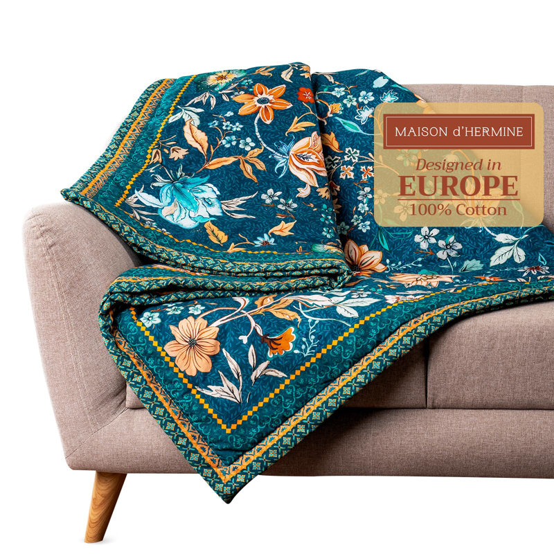 Couverture jetée Maison d'Hermine Loft de luxe - Bleu sarcelle foncé 100 % coton - 127 cm x 152 cm, L 60 po x l 50 po