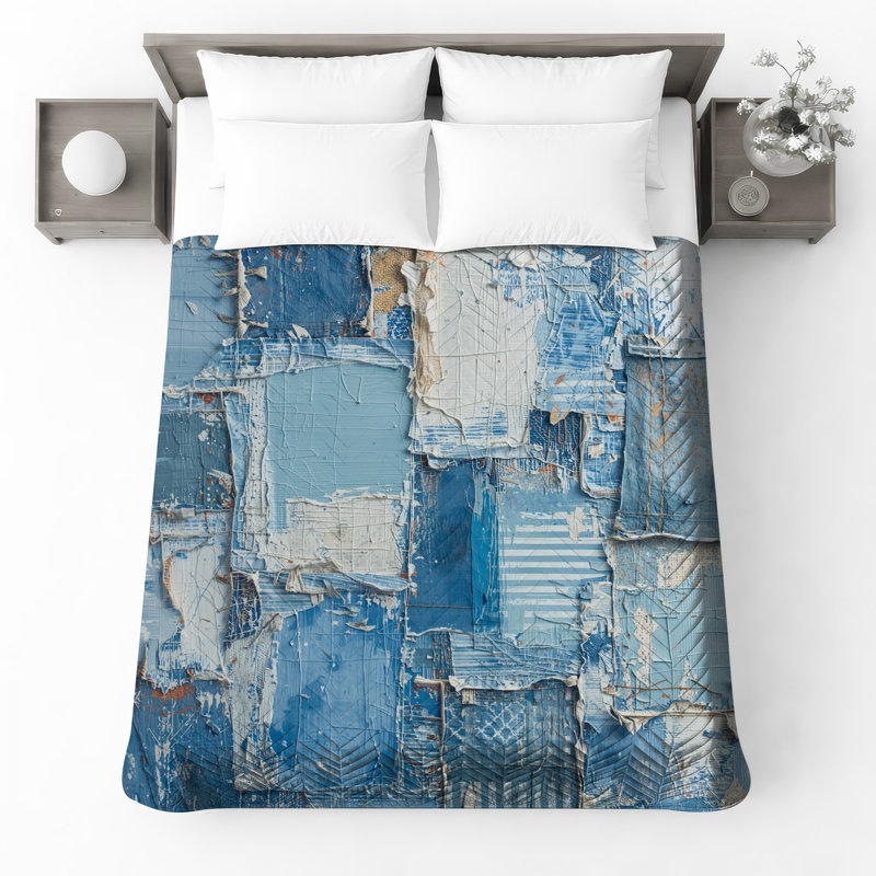 Couvre-lit matelassé abstrait texturé bleu toutes tailles, Lit simple