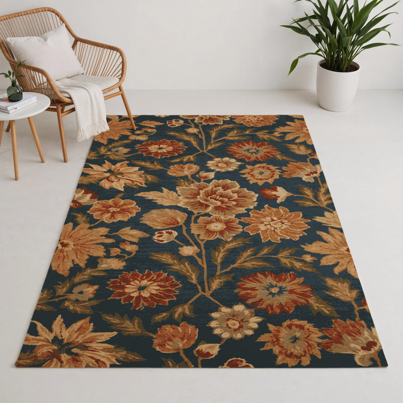 Tapis noir d'intérieur et d'extérieur Botanical, Rectangle 9 pi x 12 pi