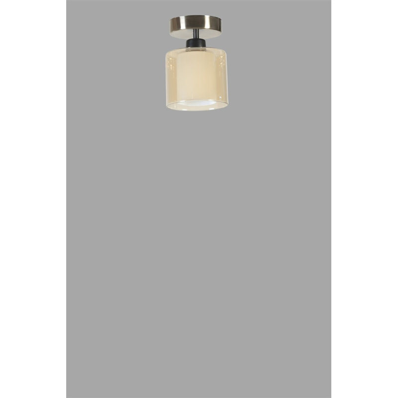 Elegant Metal Chandelier, Matte Chrome & Amber Finish, 5.9 in Diameter x 7.9 in Height | E27 Socket, Max 40W | Stylish Lighting Fixture for Home Decor, IP20 Rated, Perfect for Dining Rooms & Living Spaces