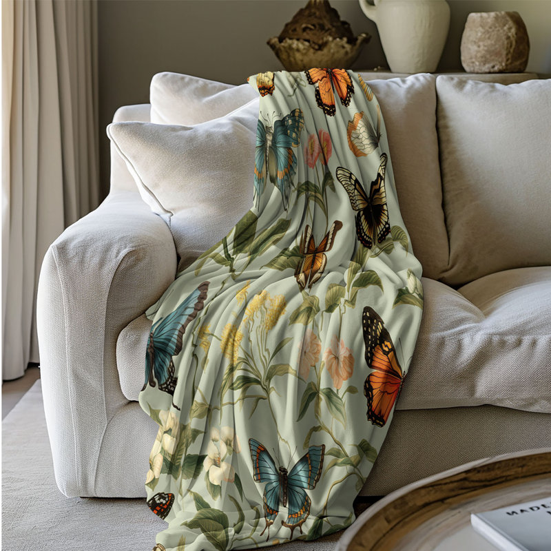 Floral Butterflies - 1 pièce Sherpa Premium, Grand lit