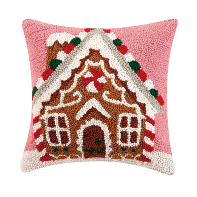 Gingerbread House Wool Hook Pillow