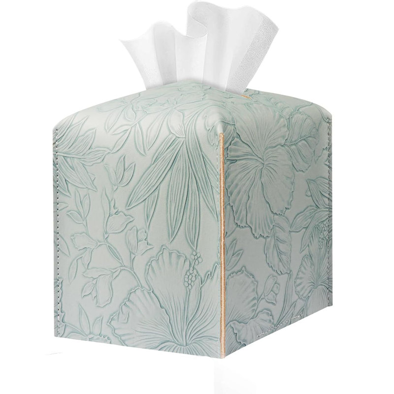 PU Leather Tissue Organizer with Bottom Belt and High Performance Hook and Loop Fastener, Blue