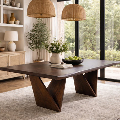 Table de salle à manger Rumy, bords à profil en diamant, bois massif brun, 83 pouces