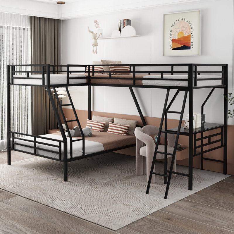 Lit superposé simple au-dessus d'un lit double avec bureau intégré Ozell par Isabelle & Max ™
