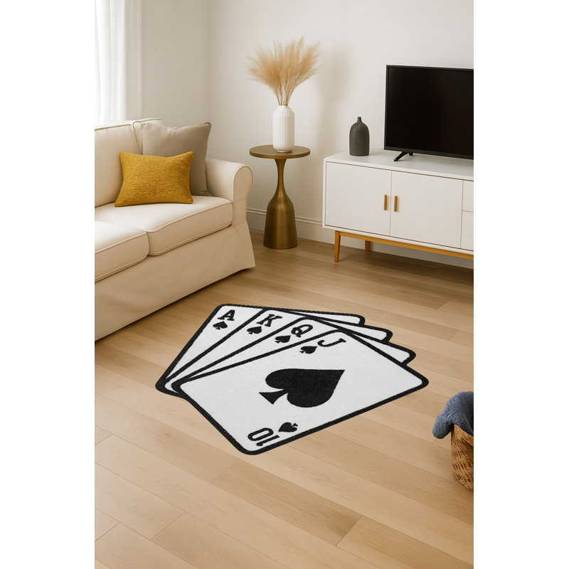 MOSSO Cream Modern Washable Woven Backing Area Rug, 3'11" x 3'11"