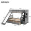 Lit superposé simple au-dessus d'un lit double multifonctionnel gris - avec espaces de rangement, glissade sécuritaire et rangement de tiroir avec mains courantes. Stable. Tiroirs peu encombrants, tiroirs, dix espaces tampons