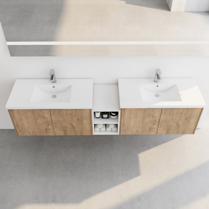 Meuble-lavabo de 84 po avec lavabo Moura Modern, Imitation chêne, 84"