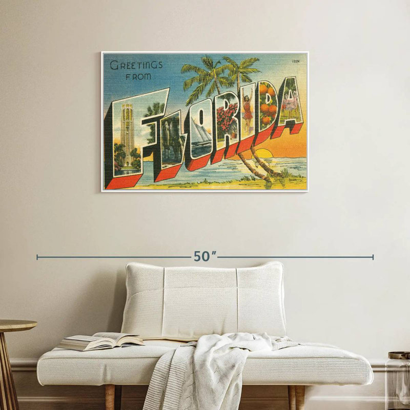 Greetings From Florida, Floating Frame White, 37" X 25"