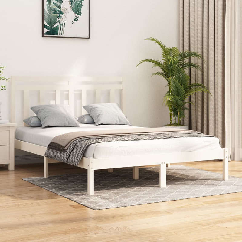 Jenesys Solid Wood Bed, White, Kingsize (5')