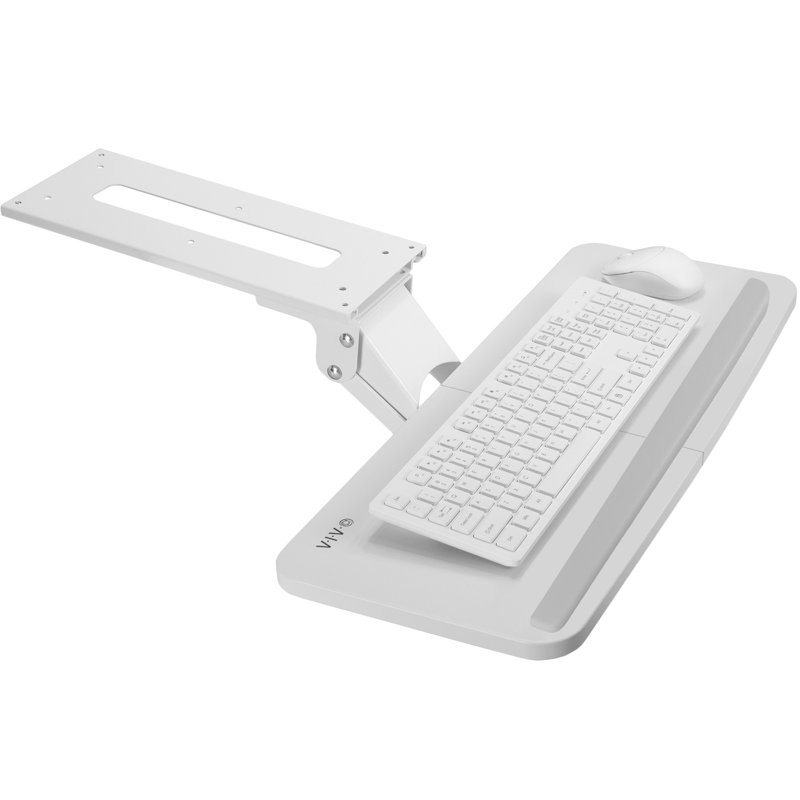 White Adjustable Steel Keyboard and Mouse Tray with Sliding Track