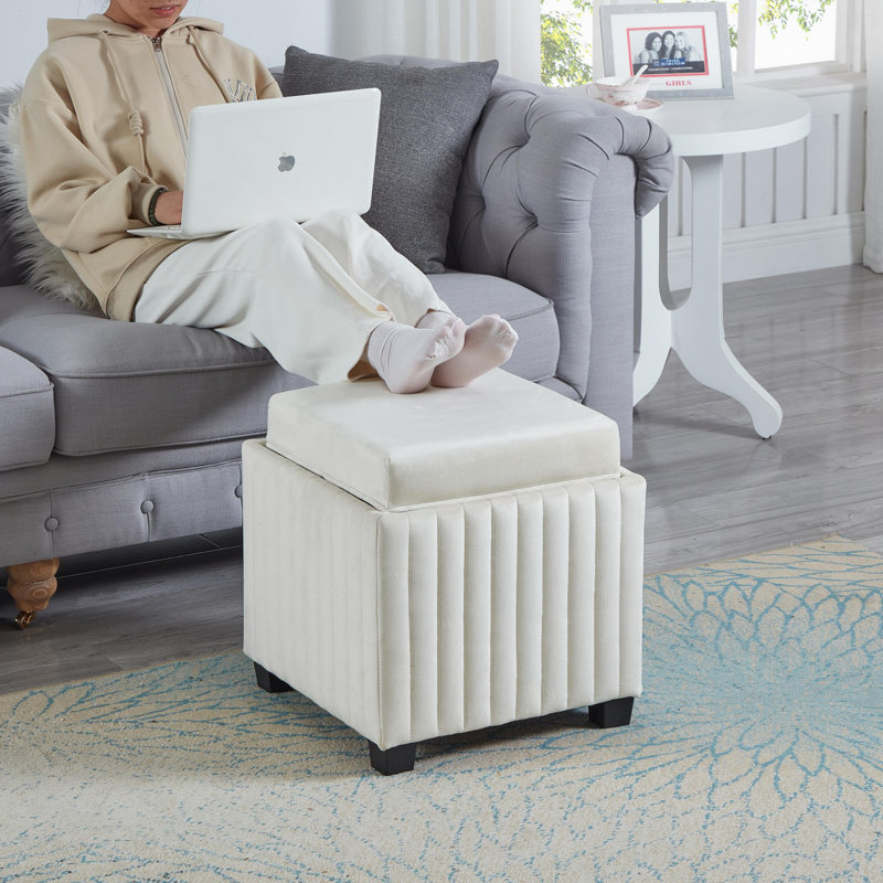 Square Cube Storage Footstool, Beige