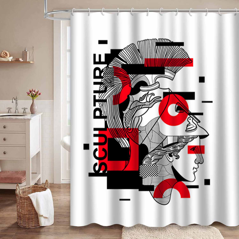 Rideau de douche imperméable à motif géométrique avec 12 crochets, L 72 po x l 78 po