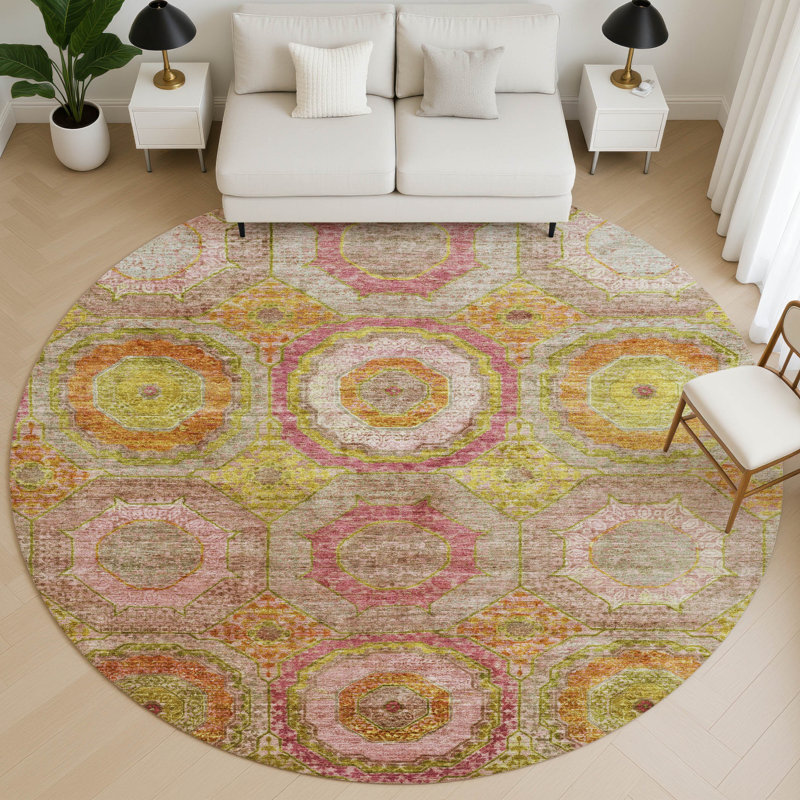 Premium Machine Washable Mayfield AMF2049 Panel Rug, Orange, 8' Round