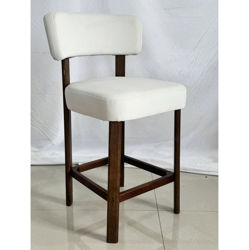 Tabouret de bar rembourré à hauteur de comptoir avec structure en bois d'hévéa massif, Beige