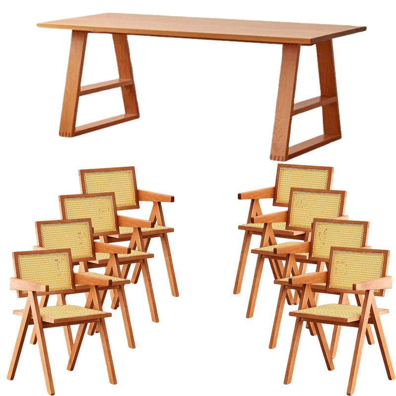 8 - Person Solid Wood Solid Wood Top Double Pedestal Dining Set, 29.52"H x 78.74"L x 33.46"W, 9