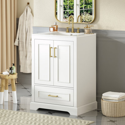 Bathroom Vanity with Sink, 1 Drawer and 2 Soft-close Doors