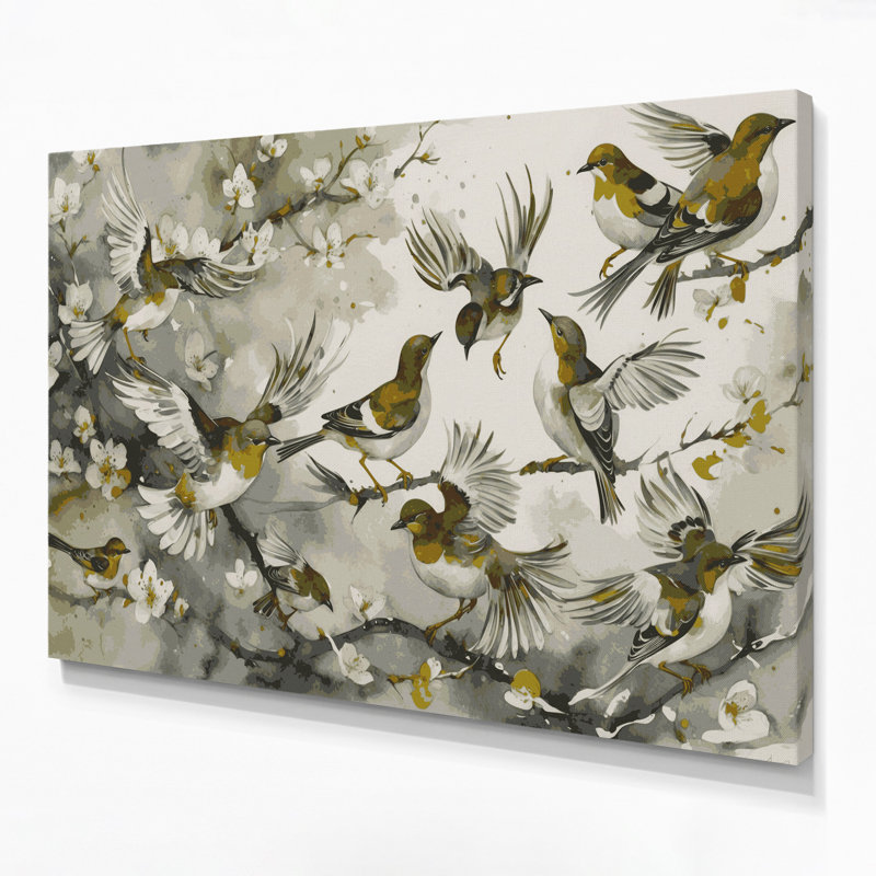 «Birds Light Vented Bulbul Beige», art mural sur toile, H 16 po x l 20 po