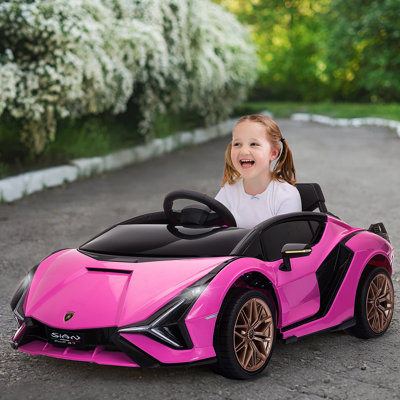 Licensed Lamborghini SIAN Kids Electric Ride On Car by TOBBI, Toddler 12V Battery Powered 4 Wheeler Driving Vehicle Toy with Remote Control/Safety Belt/Horn & LED Lights for Children Age 1-6-Pink